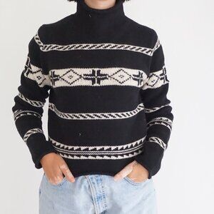 Vintage Polo Ralph Lauren Black Wool Turtleneck Sweater Cabincore Old Money M